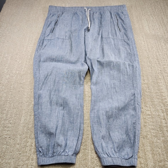 Athleta Cabo Linen Joggers Women 18 Blue Elastic Waist Drawstring Athleisure - Picture 2 of 11